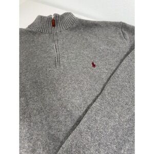 Polo Ralph Lauren Mens Gray Quarter Zip Sweater Knit Pullover Preppy Academia